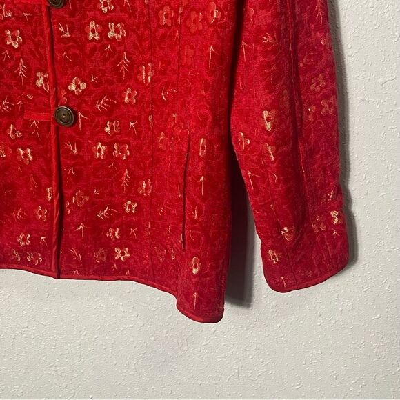 Chicos Red &Gold Tone Mandarin Brocade Floral Blazer/Jacket Women's Size 1/Small - Picture 7 of 16
